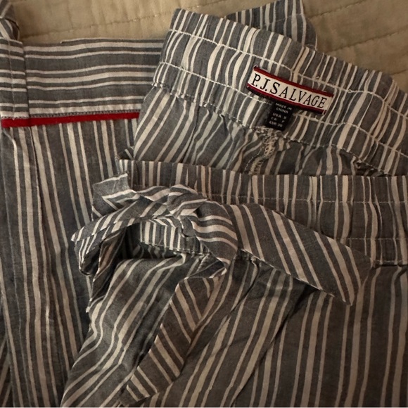 PJ SALVAGE | Shirt Pant Pajama Set Blue White Stripe Mon Cheri SZ Small - Picture 9 of 9